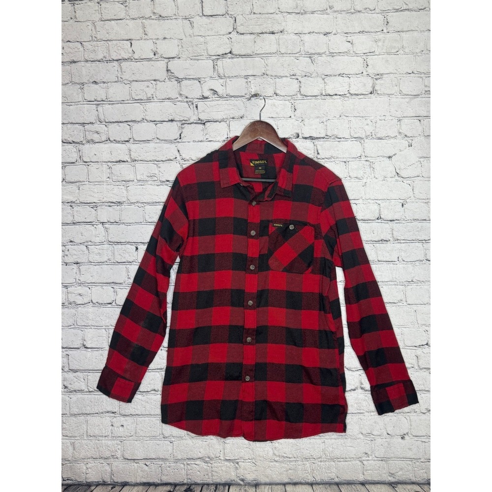 Stanley Men's Red Black Buffalo Plaid Flannel Long Sleeve Button Up Shirt Size M